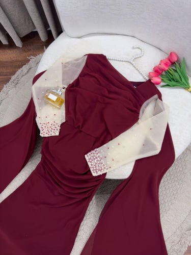 فستان سهره عنابي