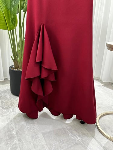 فستان كت ورد برغندي فخم