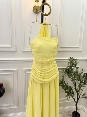 فستان توب بشال خارجي لون ليموني