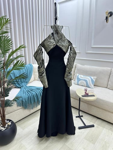 فستان سهره ناعم لون اسود و نحاسي