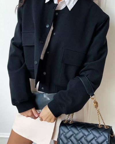 جاكيت نسائي بأكمام طويلة وأزرار وجيوب أمامية - أسو...