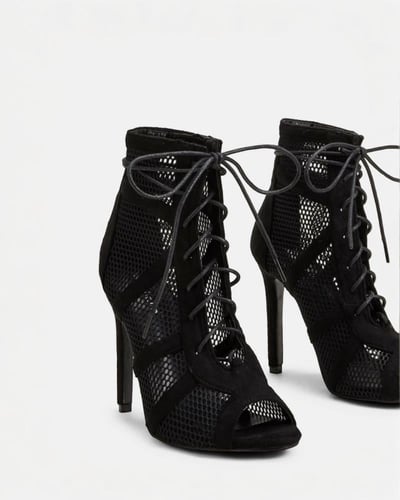 حذاء بكعب عالي شبكي أنيق - أسود