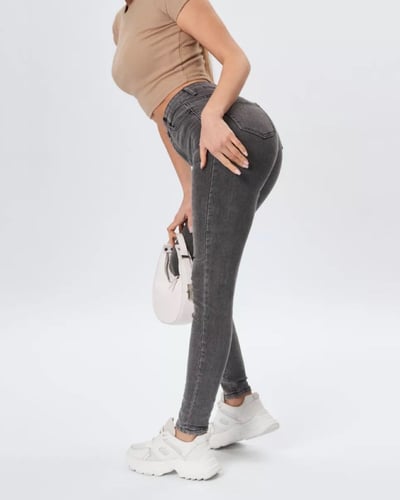 جينز نسائي سكيني عالي الخصر - رمادي