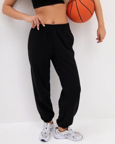 بنطلون رياضي نسائي أسود بخصر مرن