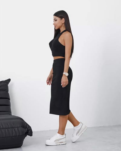 تنورة نسائية ميدي ضيقة بخصر عالي - أسوذ