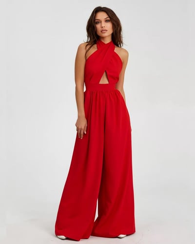 جمبسوت أحمر بفتحة أمامية وربطة عنق