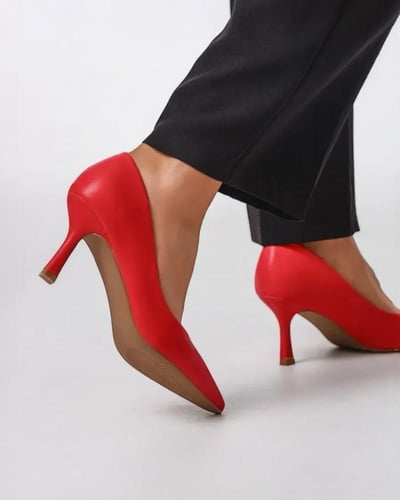 حذاء نسائي بكعب عالي من الجلد الطبيعي - أحمر