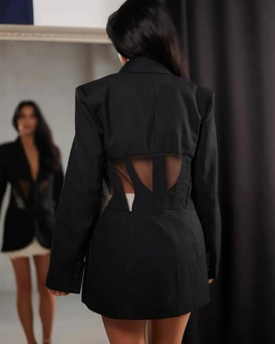 جاكيت بليزر عصري بتصميم شبكي - أسود