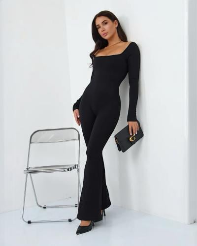 جمبسوت نسائي بأكمام طويلة ورقبة مربعة