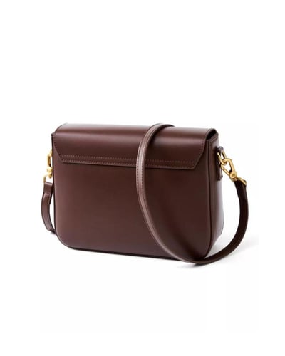 حقيبة كروس جلدية بنية بتصميم كلاسيكي وقفل ذهبي