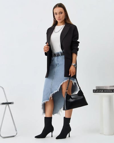 حذاء بوت نسائي بكعب عالي وتصميم جورب مرن – أسود كل...