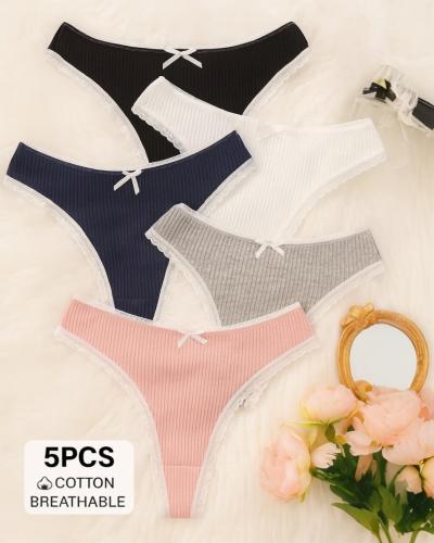 طقم 5 قطع سراويل داخلية قطنية بتصميم سترينغ مريح و...