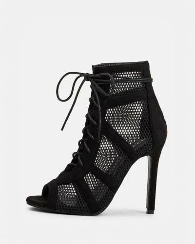 حذاء بكعب عالي شبكي أنيق - أسود