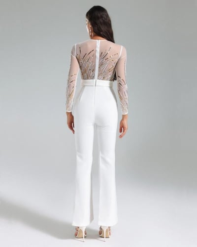 جمبسوت مطرز أنيق بأكمام شفافة