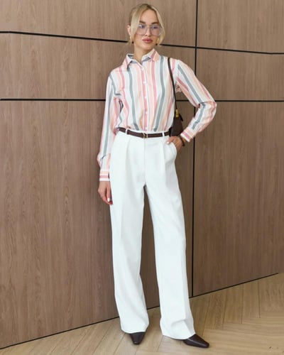 قميص نسائي مخطط بألوان باستيل بأكمام طويلة وقصة كل...