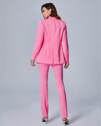 طقم نسائي فاشن قطعتين جاكيت وبنطال - وردي