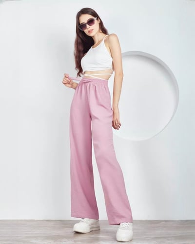 بنطال كاجوال مريح بأرجل واسعة