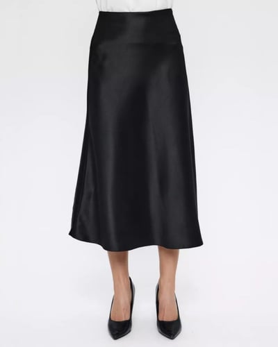 تنورة ساتان متوسط الطول - أسود