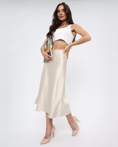 تنورة ساتان متوسط الطول - بيج