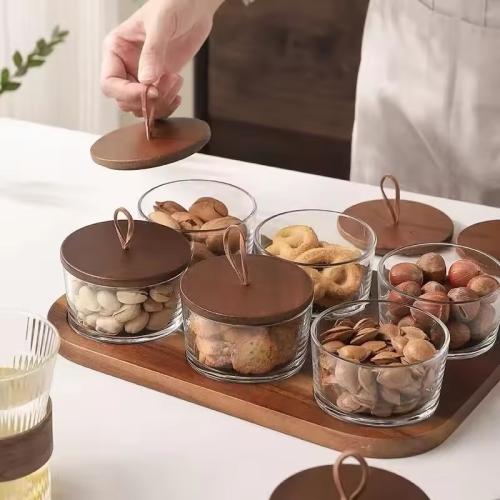 مجموعة تقديم فاخرة من الزجاج والخشب على الطراز الي...