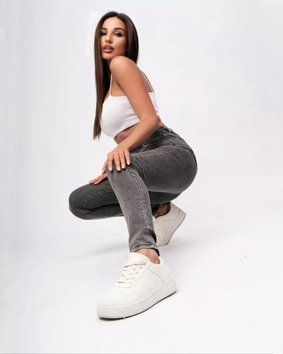 جينز نسائي سكيني عالي الخصر - رمادي