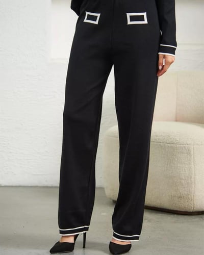 طقم نسائي محبوك من قطعتين سترة وبنطال واسع