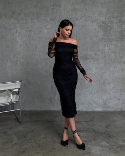 فستان بوديكون ميدي بطبقات مكشوف الكتف