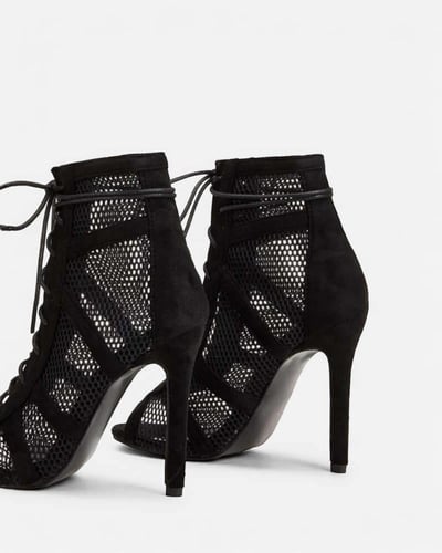 حذاء بكعب عالي شبكي أنيق - أسود