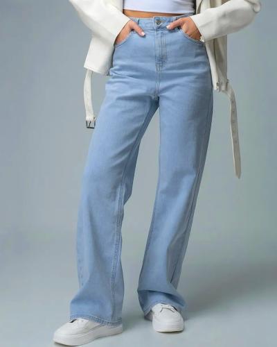 جينز نسائي عالي الخصر بنمط مستقيم