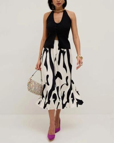 تنورة ميدي بطبعة جرافيك باللون الأسود والأبيض