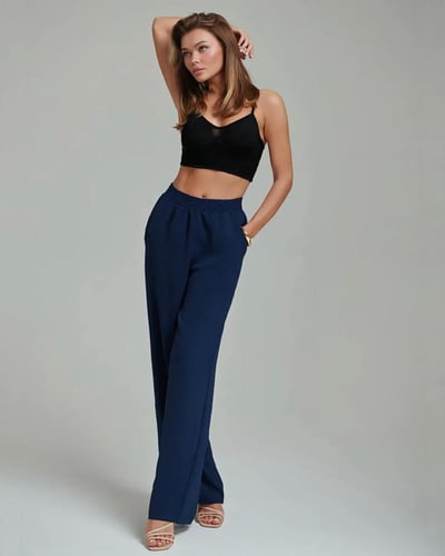 بنطال نسائي كحلي واسع بخصر مطاطي