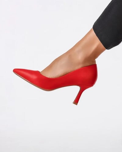 حذاء نسائي بكعب عالي من الجلد الطبيعي - أحمر