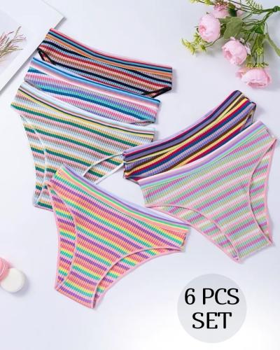 طقم 6 قطع من سراويل قطنية مخططة ملونة
