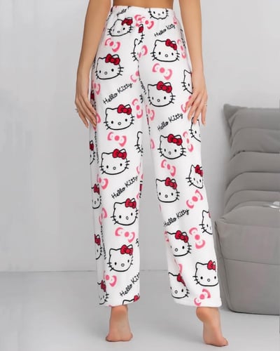 بنطال نوم قطني بطبعة Hello Kitty – أبيض برسومات كر...