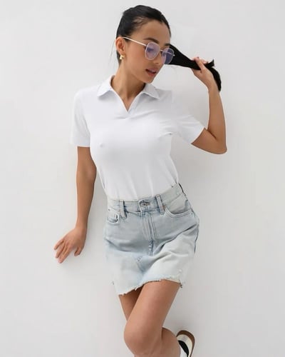 تيشيرت بولو نسائي كلاسيكي بأكمام قصيرة باللون الأب...