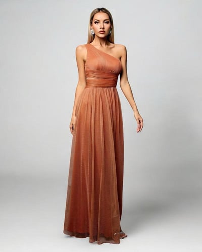 فستان سهرة شبكي متباين بكتف مكشوف