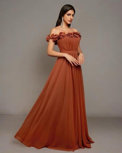 فستان سهرة من الشيفون المطوي ثلاثي الأبعاد بنقشة ا...