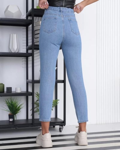 جينز نسائي كاجوال مريح عالي الخصر
