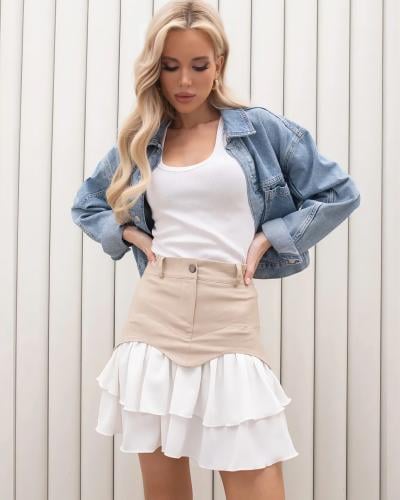 تنورة قصيرة بطبقات كشكش بتصميم دنيم بيج