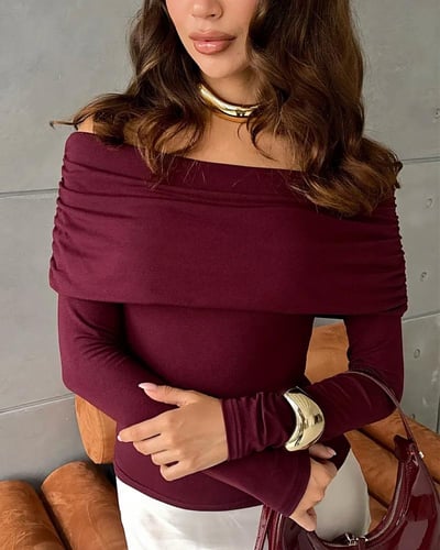 سترة نسائية كاجوال بأكمام طويلة مكشوف الكتف - عناب...