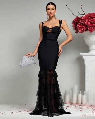 فستان سهرة بوديكون بتصميم شبكي - أسود