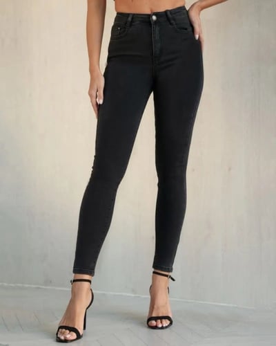 بنطال جينز سكيني عالي الخصر بجيب مائل