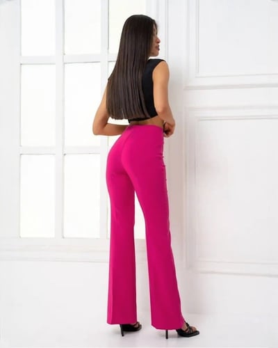 بنطال واسع الخصر بتفاصيل درزات - وردي