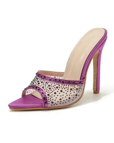 حذاء نسائي مطرز أنيق بكعب عالي - بنفسجي