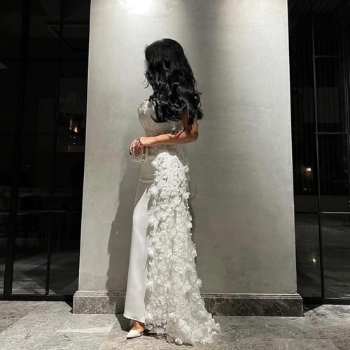 فستان سهرة أبيض تفته استرتش بقصة حورية البحر