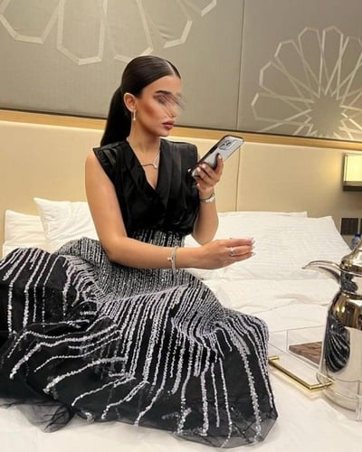 فستان سهره اسود تطريز كمبيوتر