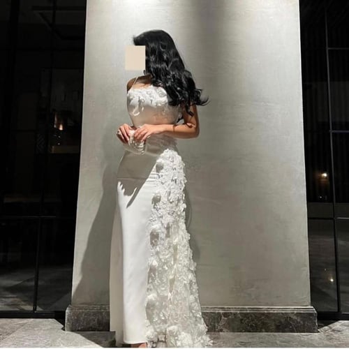فستان سهرة أبيض تفته استرتش بقصة حورية البحر