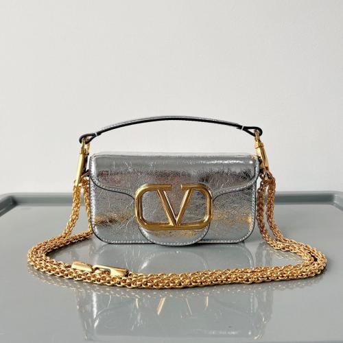 SMALL VALENTINO GARAVANI LOCÒ METALLIC CALFSKIN SH...