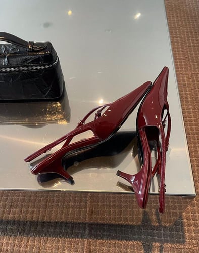 Patent leather slingbacks with buckles