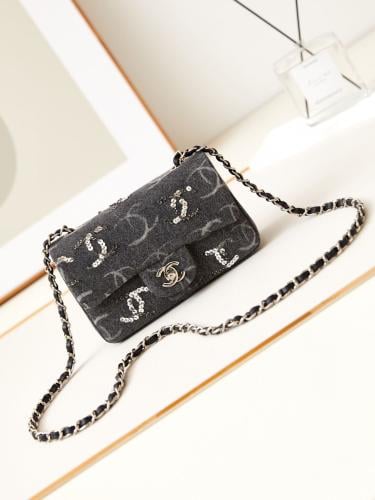 Chanel Limited Edition Classic Small Flap Black Sequins Denim